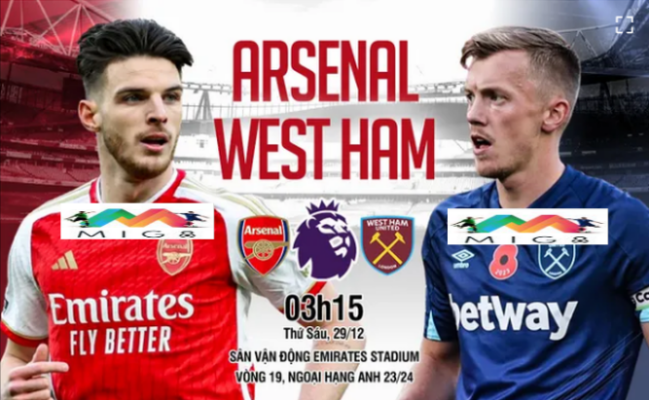 Arsenal vs West Ham vòng 19 Ngoại hạng Anh 2023/24