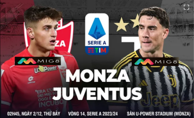 Monza vs Juventus vòng 14 Serie A 2023/24