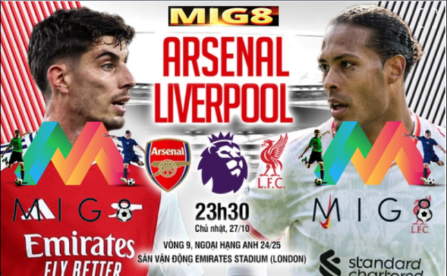 Arsenal vs Liverpool vòng 9 Ngoại hạng Anh 2024/25.