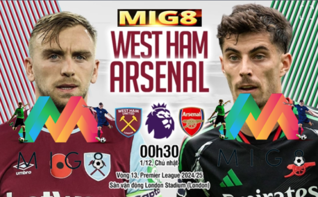 West Ham vs Arsenal vòng 13 Ngoại hạng Anh 2024/25.