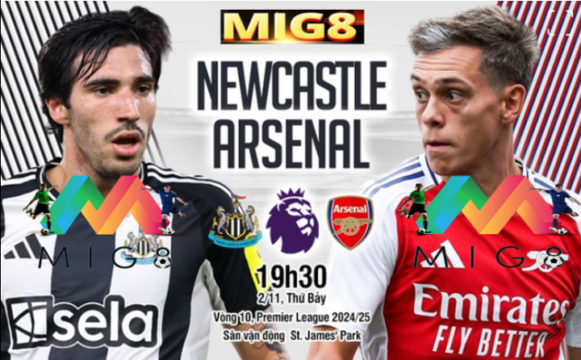 Newcastle vs Arsenal vòng 10 Ngoại hạng Anh 2024/25.