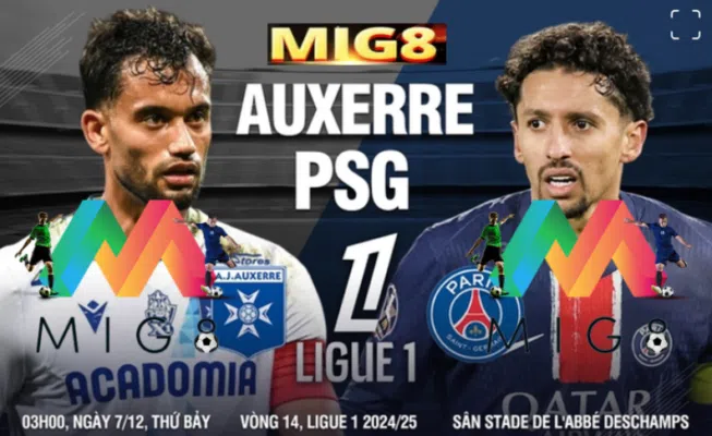 Auxerre vs PSG vòng 14 Ligue 1 2024/25.