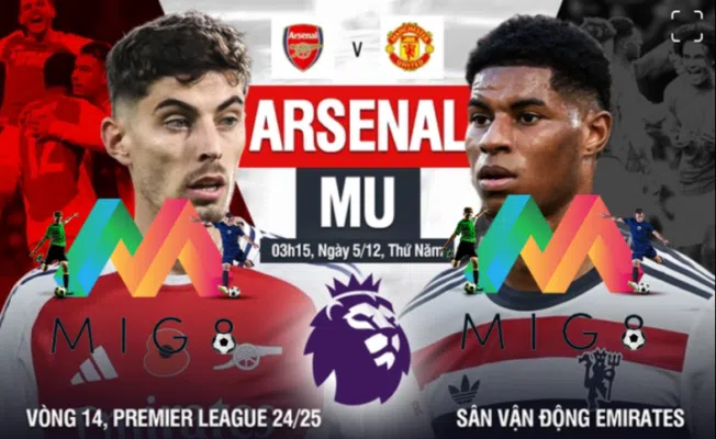 Arsenal vs MU vòng 14 Ngoại hạng Anh 2024/25.