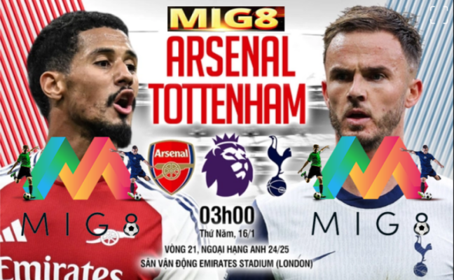 Arsenal vs Tottenham vòng 21 Ngoại hạng Anh 2024/25.