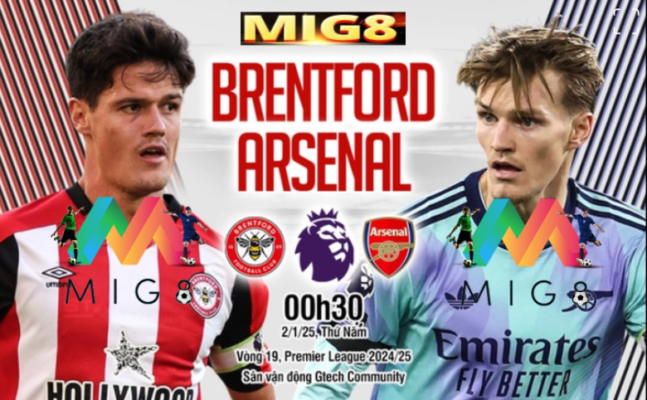 Brentford vs Arsenal vòng 19 Ngoại hạng Anh 2024/25.