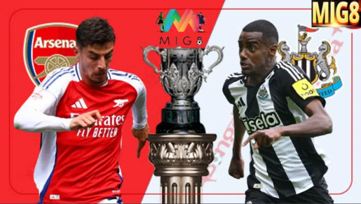 Arsenal vs Newcastle lượt đi bán kết cúp Liên đoàn Anh 2024/25.